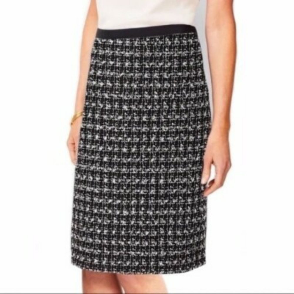 Talbots Textured Black White Tweed Pencil Skirt Size 14 XL